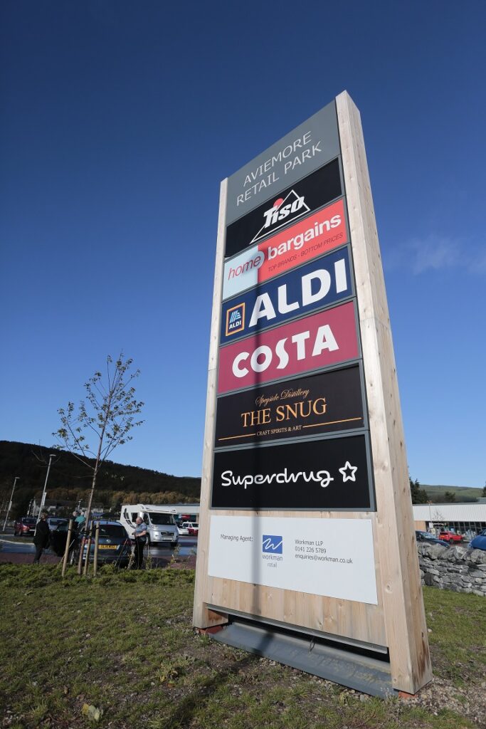 Aviemore Retail Park Timber Clad Totem Sign