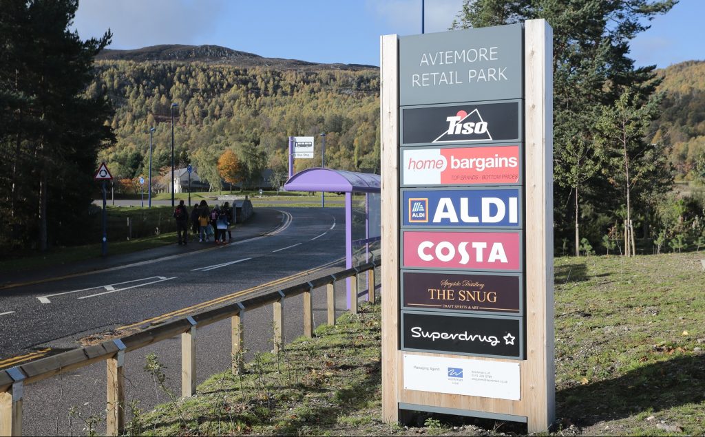 Aviemore Retail Park Timber Frame Totem Sign