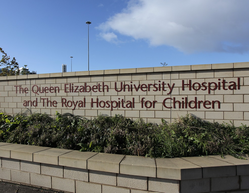 NHS Queen Elizabeth University Hospital and The Royal Hospital for Children External sign.