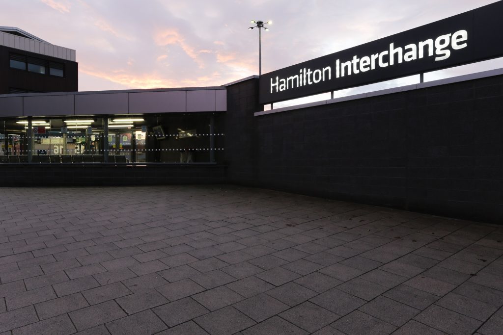 Hamilton Bus Station Illuminated building sign