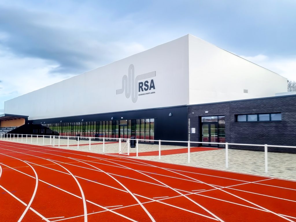 Riverside sports arena external cut vinyl text fitted to building facade